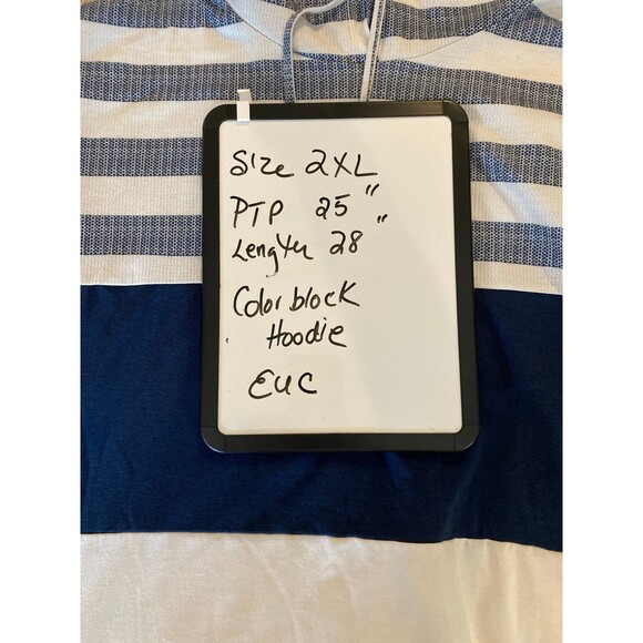 Hooded Sweatshirt Hoodie Womans Color Block Navy White Stripes Plus Size 2XL - Picture 10 of 10